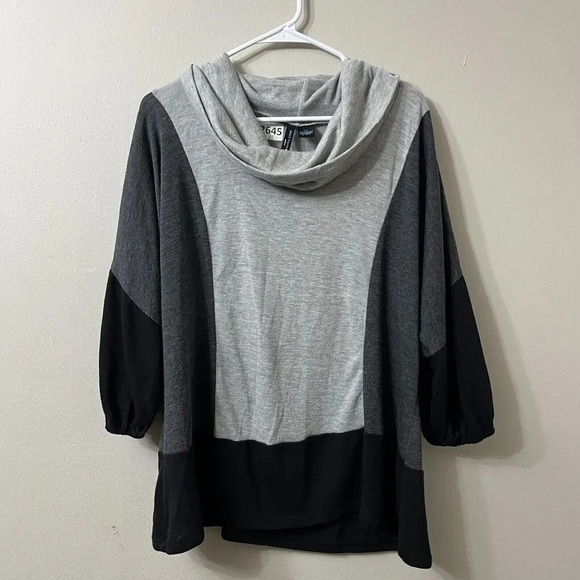 Saint Tropez West Womens Gray Sweater 1X Colorblock Cowl Neck Long Sleeve - Picture 4 of 9